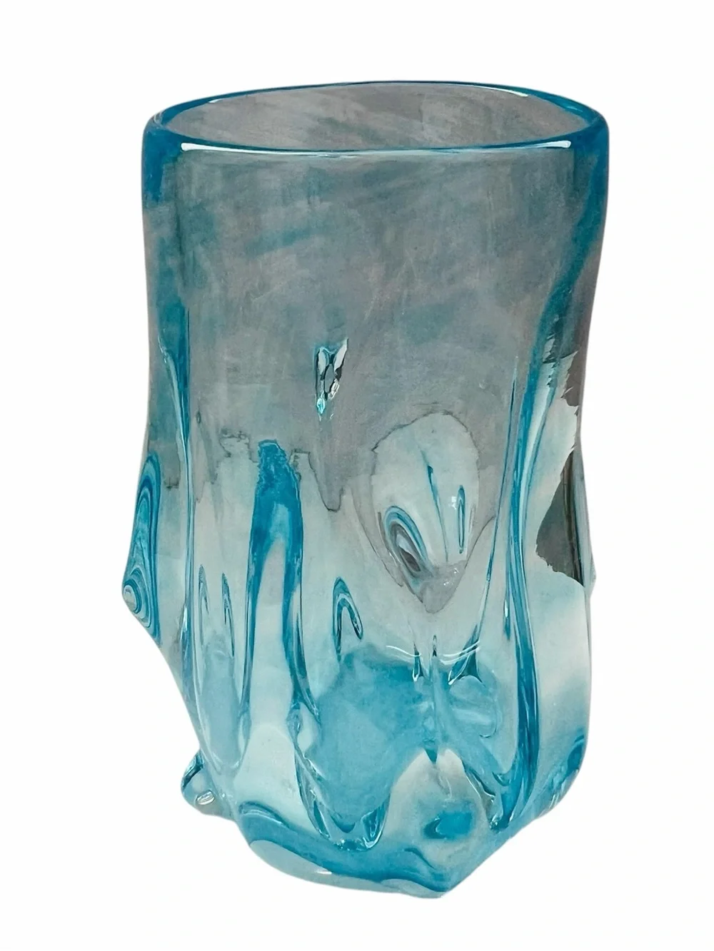 Vintage Art Glass Turquoise Aqua Blue Knobbly Vase